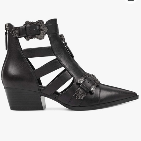 Nine West ankle Boots leather motorcycle black NWCarrillo shoe zip boot Sz 8M - Picture 1 of 16